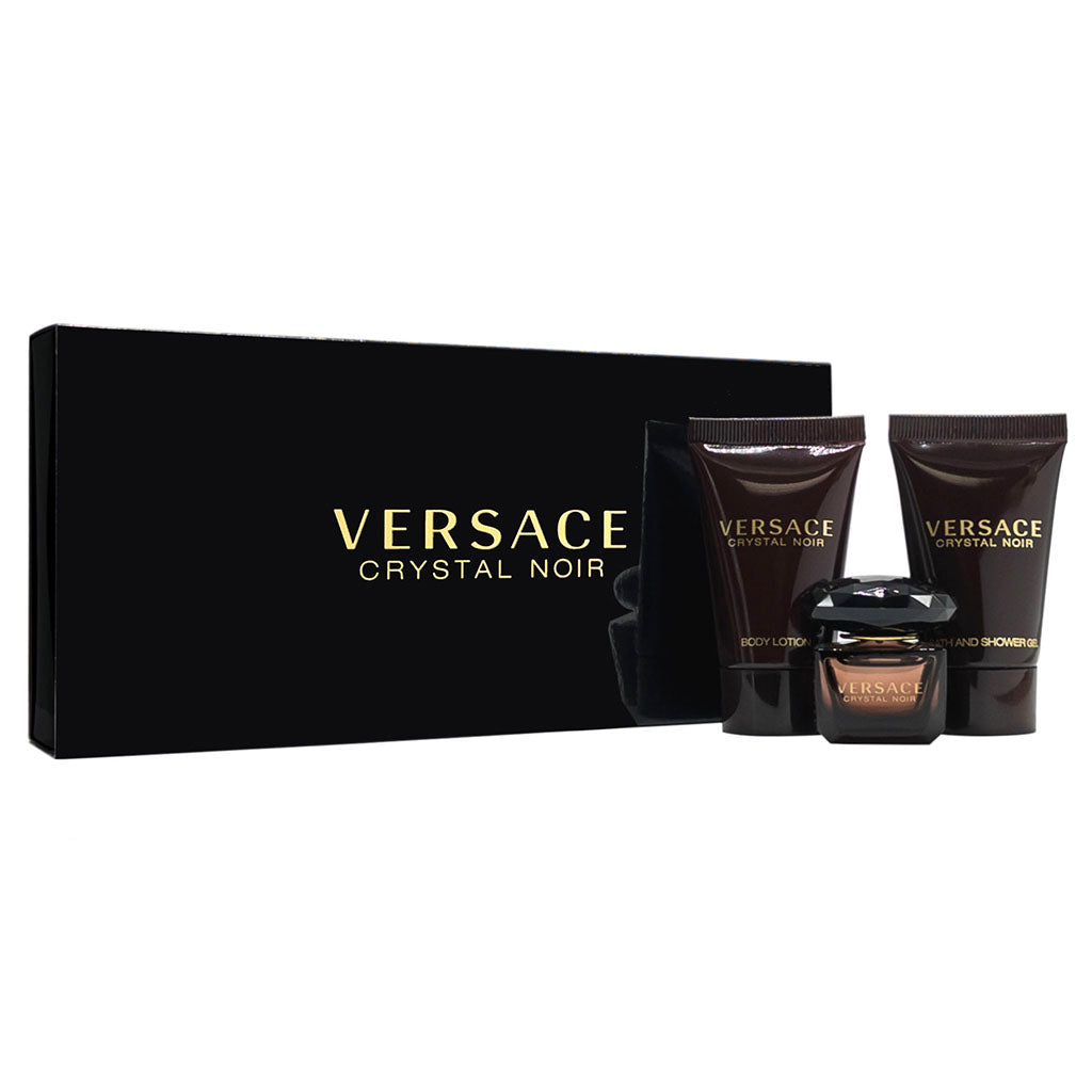 Versace Crystal Noir de Versace pour femme - Coffret cadeau mini 3 pièces 5 ml EDT Splash, 0,8 oz Bain et douche